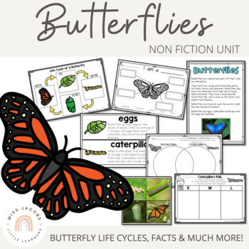 Preview of Butterflies & Caterpillar non-fiction unit Living Things | Distance Learning