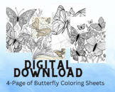 Butterflies Coloring Sheets| 4-Page|Digital Download| Pica