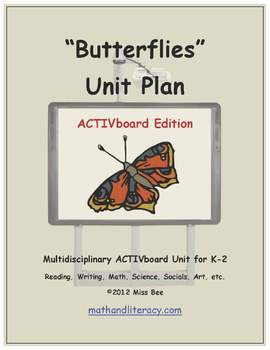 Preview of "Butterflies" Common Core Aligned Math and Literacy Unit - ACTIVboard EDITION