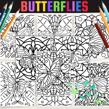 Preview of Butterflies Mindfulness Coloring Sheets Mandala, Spring Activity