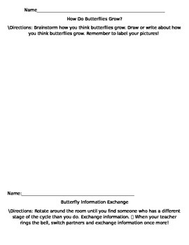 Preview of Editable Butterflies Unit Pre-Assessment and Information Exchange Note Template