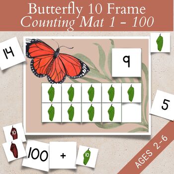 Preview of Butterfly Place Value Mat, Blank Ten Frame Template, Subitizing Worksheet, Math