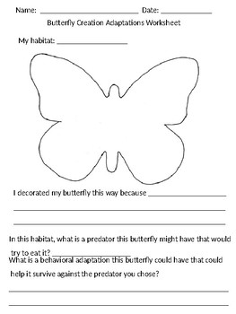 Butterfly Adaptations Creation Worksheet by Miss Tober's Marbles