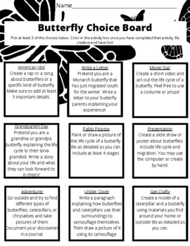 Preview of Butterfly Choice Board