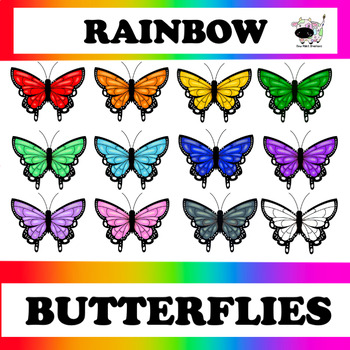 Preview of Butterfly Clip Art - Rainbow Butterflies 12 Colors 