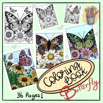 Preview of Butterfly Coloring Pages for Adults with 36 pages
