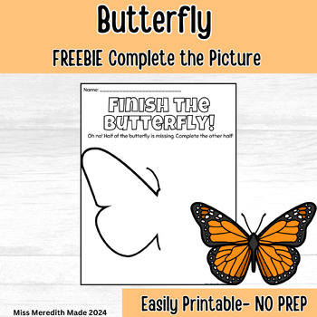Preview of Butterfly Coloring Sheets FREEBIE | Complete the Butterfly Outline Picture