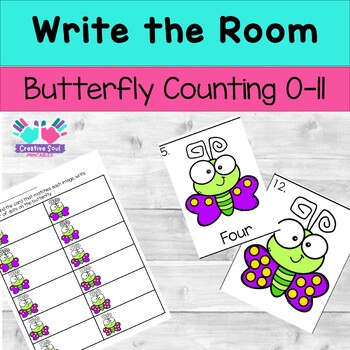 Preview of Butterfly Counting 0-11 Write the Room, Kindergarten Center Activity