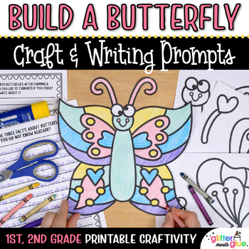 Preview of Build a Butterfly Craft, Template, No Prep First Day of Spring Writing Activity