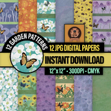 Butterfly Garden Digital Paper, 12 Scenic Flower Craft Pat