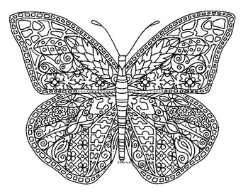 Preview of Butterfly Insect 2 Zentangle Coloring Page