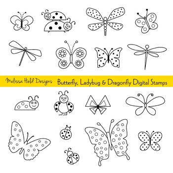 drawings of butterflies and dragonflies