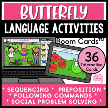 Preview of Butterfly Language Activities and Social Problem Solving No Prep Boom Cards™