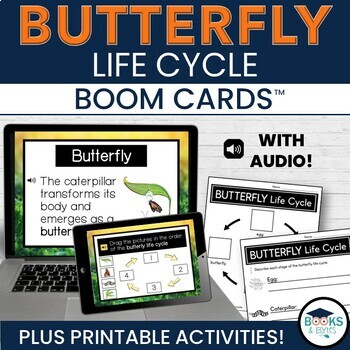 Preview of Butterfly Life Cycle BOOM CARDS - Digital Task Cards + Printable Activities