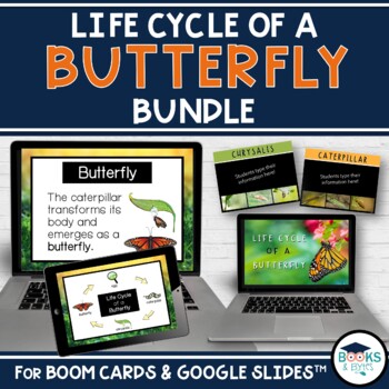 Preview of Butterfly Life Cycle BOOM CARDS + Slideshow + Templates - Google Slides™ BUNDLE