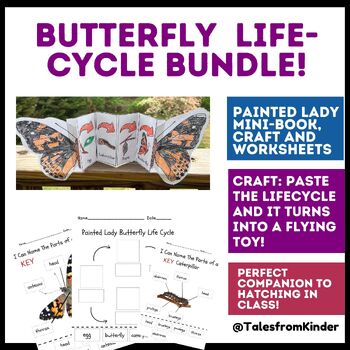 Preview of Butterfly Life Cycle "Flying" Sequencing Craft, Life Cycle Mini-Book, Worksheets