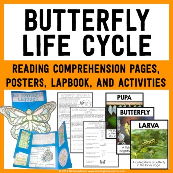 Preview of Butterfly Life Cycle Lapbook, Reading Passages, Worksheets, and Posters