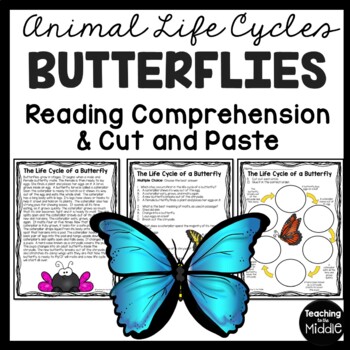 Preview of Butterfly Life Cycle Reading Comprehension Worksheet and Cut and Paste