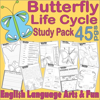 Preview of Butterfly Life Cycle Science ELA Unit Worksheets Writing Vocabulary Labeling Fun