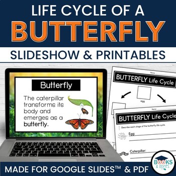 Preview of Butterfly Life Cycle Slideshow  Lesson for Google Slides™ +Printable Activities