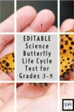 EDITABLE Science Butterfly Life Cycle Test for Grades 3-5
