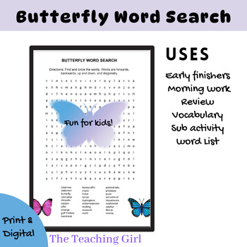 Preview of Butterfly Life Cycle Word Search
