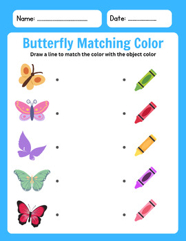 Preview of Butterfly Matching Color Worksheet for Kindergarten