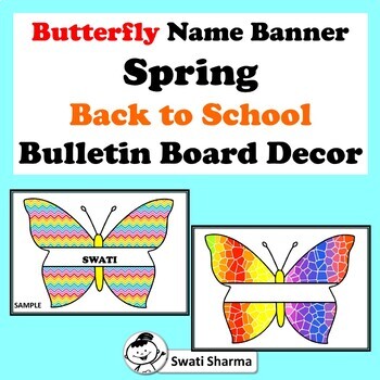 Preview of 12 Rainbow Butterfly, Name Tag, Spring, Back to School, Bulletin Board Decor