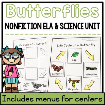 Preview of Butterfly Nonfiction ELA and Science Unit and Menu Choices