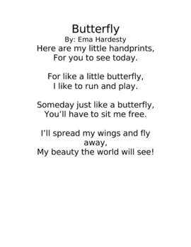 butterfly poem by ema hardesty teachers pay teachers