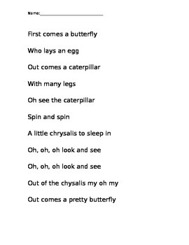 Butterfly Life Cycle Poetry Worksheets Teaching Resources Tpt