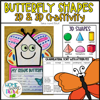 Preview of Butterfly Shapes | Spring Geometry Bulletin Board | 2D and 3D Shapes