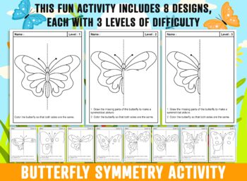 Preview of Butterfly Symmetry Art Lesson, Spring/Summer Butterfly Theme Lines of Symmetry