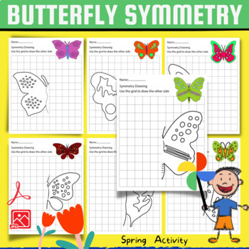 Preview of Butterfly Symmetry Drawings, Butterflies On Grid Spring Activity