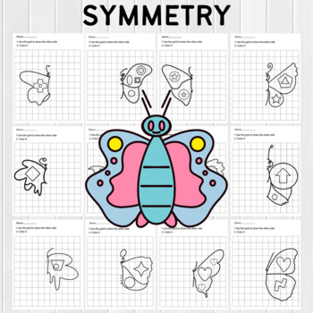 Preview of Butterfly Symmetry Drawings, Butterflies On Grid Spring Activity