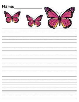 Butterfly Themed Leveled Lined Writing Papers for Life Cycle Writing ...