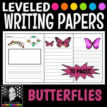 Preview of Butterfly Themed Leveled Lined Writing Papers for Life Cycle Writing Centers