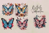 Butterfly With Flowers Illustration Watercolour Clip Art