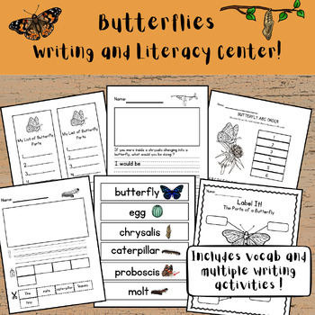 Preview of Butterfly Writing/Center Activities/Prompts/Word Wall Vocabulary/Labeling/Spring