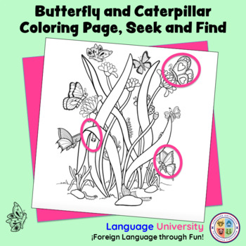 Preview of Spanish Butterfly, Caterpillar Seek-and-Find with Spring Sing Along