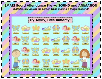 Preview of Butterfly and Spring Themed SMART Board Attendance w/ SOUND and ANIMATION
