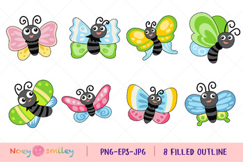 Butterfly cartoon Filled Clipart by Noey smiley | TPT