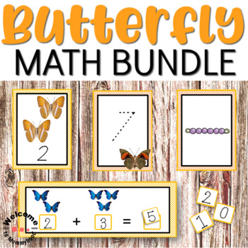 Preview of Butterfly Math Centers Bundle - counting, addition, writing