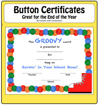 Button End of the Year Awards Certificates: Editable! (Kindergarten