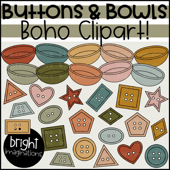 Preview of Buttons and Bowls Clipart | Boho Buttons and Bowls | Math Manipulatives