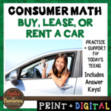 Buy, Lease, or Rent a Car - Consumer Math Unit (Notes, Pra