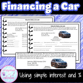 Preview of Buying a Car - Finance with Simple Interest