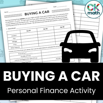 Preview of Buying a Car Personal Finance Activity - Loan Payments, Interest, Tax & More!