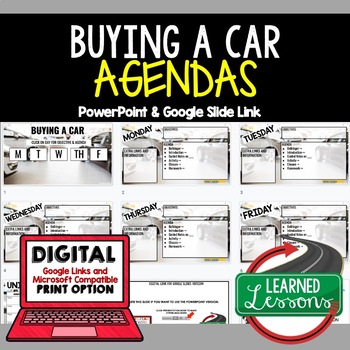 Preview of Buying a Car Personal Finance Agenda PowerPoint & Google Slides Agenda