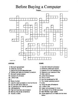 Preview of Buying a Computer Crossword Puzzle